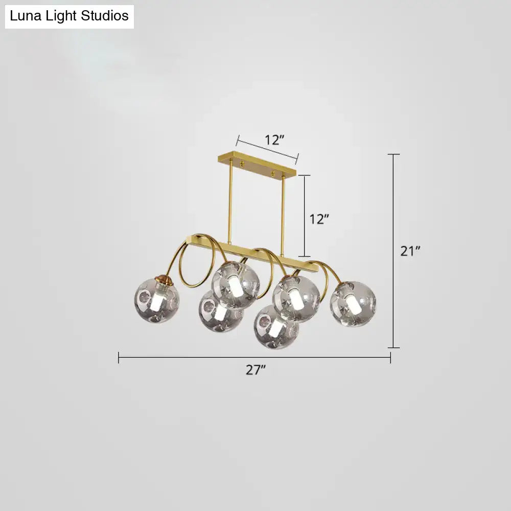 DecorBites™ Sleek Gold Spiral Island Light - Post-Modern Metal Ceiling Hang Lamp with Ball Glass Shade
