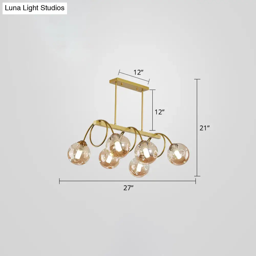 DecorBites™ Sleek Gold Spiral Island Light - Post-Modern Metal Ceiling Hang Lamp with Ball Glass Shade
