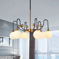 DecorBites™ Sleek Opal Glass Pendant Chandelier - Modernist Spherical Down Lighting - Black-Gold Finish - 6/9 Bulb Option for Living Room