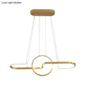 Gold-finished DecorBites™ pendant light with sleek interlocking metal rings for a minimalistic curve dining room design