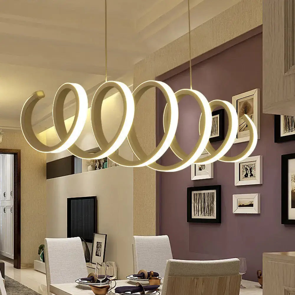 DecorBites™ Sleek Spiral LED Pendant Light: Minimalistic Metal White Hanging Lamp - Warm/White Light