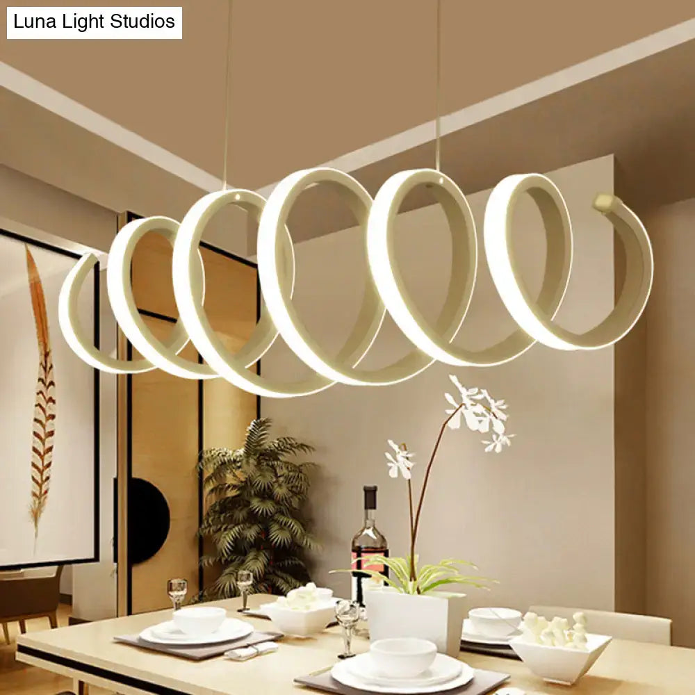 DecorBites™ Sleek Spiral LED Pendant Light: Minimalistic Metal White Hanging Lamp - Warm/White Light