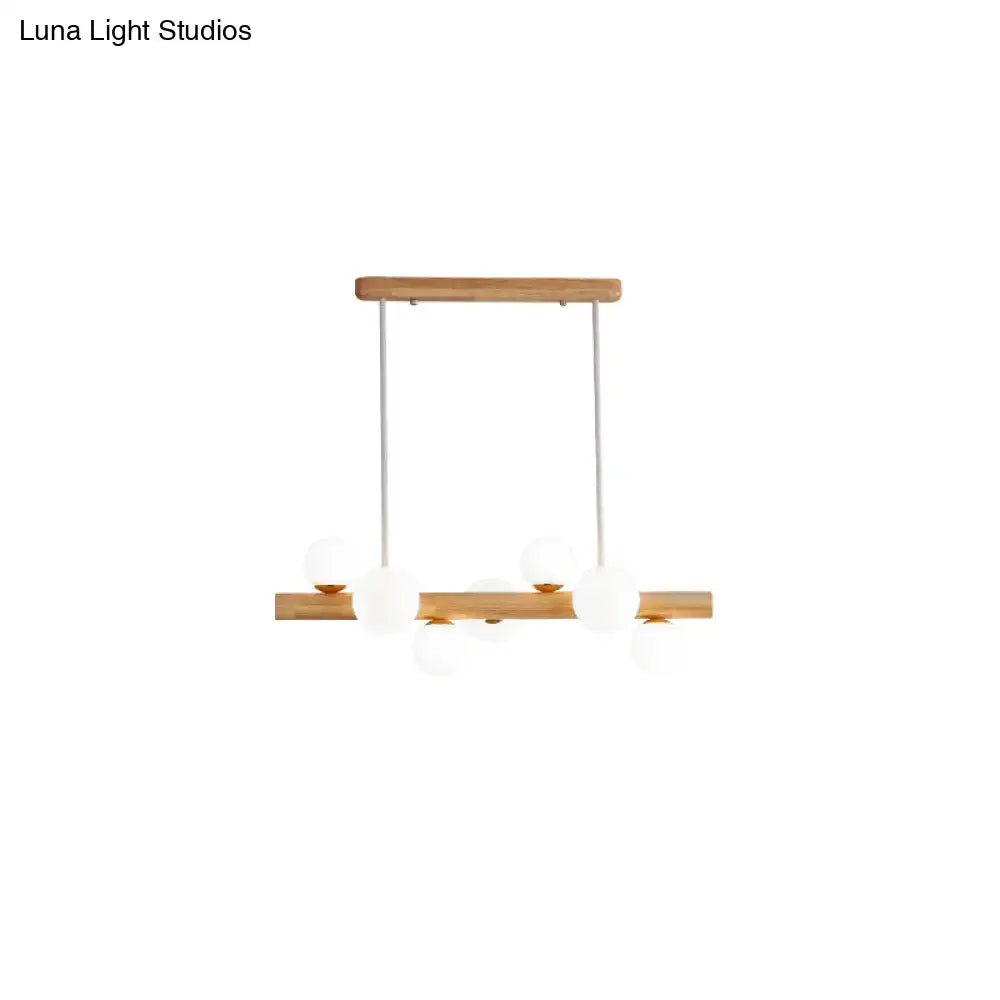 DecorBites™ Sleek Wooden LED Ceiling Light: Linear Dining Room Island Chandelier with Cream Glass Shade