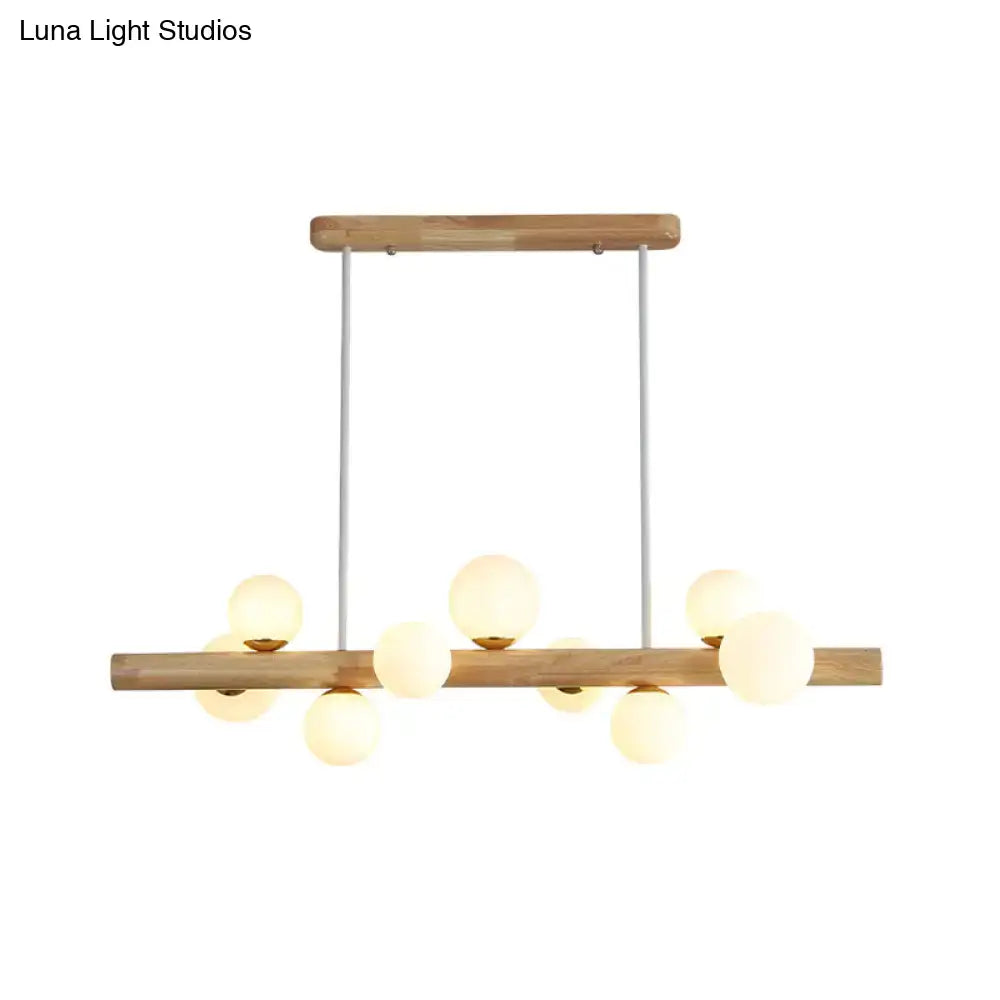 DecorBites™ Sleek Wooden LED Ceiling Light: Linear Dining Room Island Chandelier with Cream Glass Shade