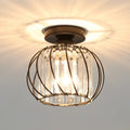 DecorBites™ small metal cage ceiling light with bronze metal frame and clear crystal prisms in concentric circles