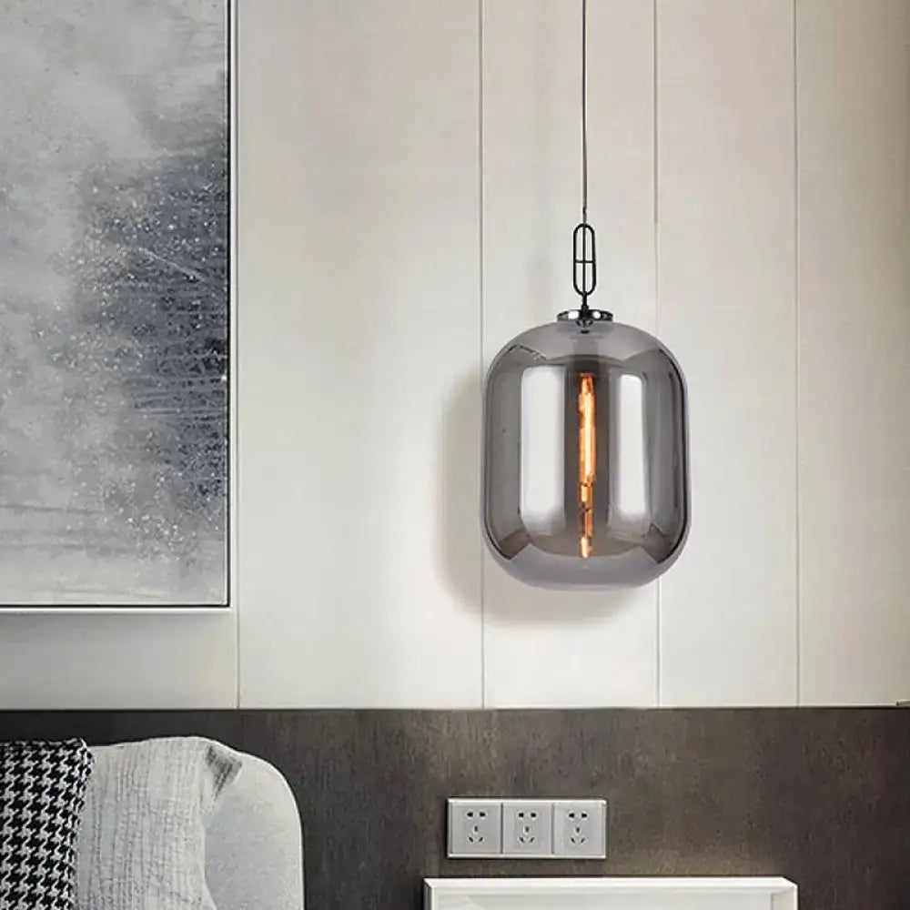 DecorBites™ Smoke Gray/Cognac Glass Industrial Ceiling Pendant Lamp - 1 Head, 10"/14" Wide