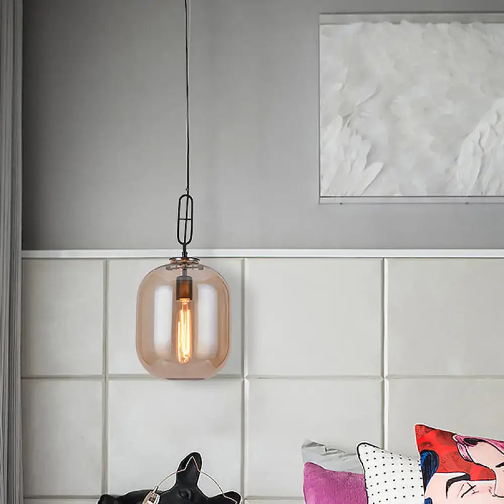 DecorBites™ Smoke Gray/Cognac Glass Industrial Ceiling Pendant Lamp - 1 Head, 10"/14" Wide