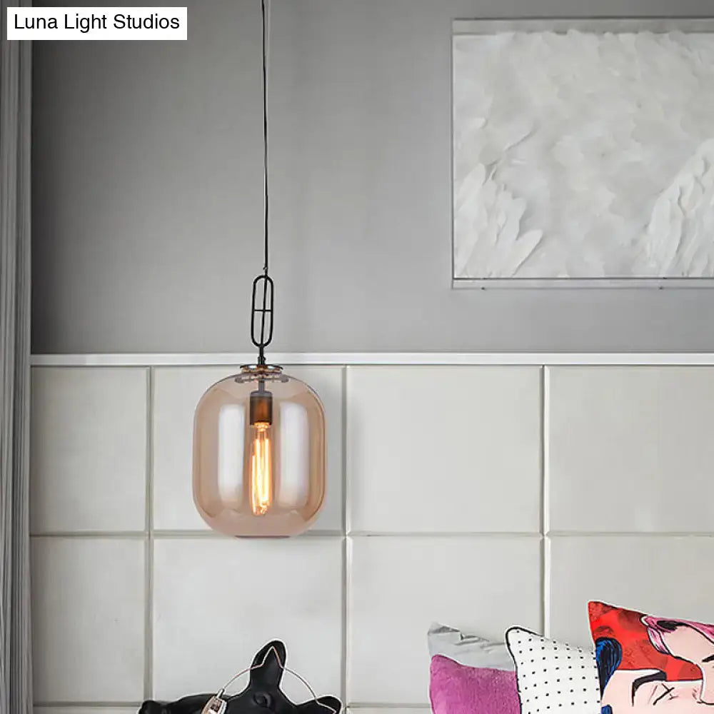 DecorBites™ Smoke Gray/Cognac Glass Industrial Ceiling Pendant Lamp - 1 Head, 10"/14" Wide
