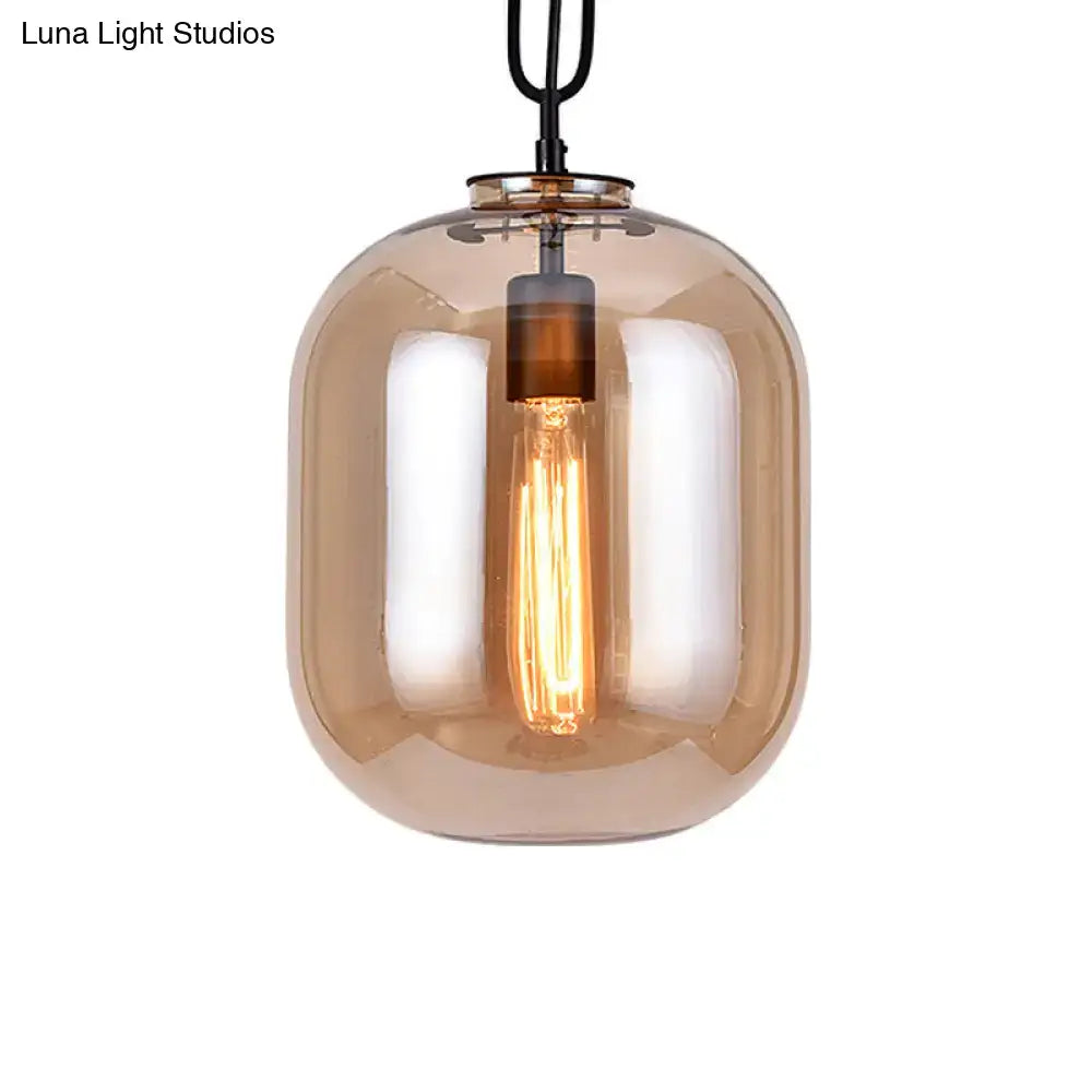 DecorBites™ Smoke Gray/Cognac Glass Industrial Ceiling Pendant Lamp - 1 Head, 10"/14" Wide