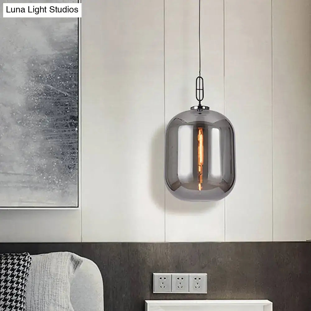 DecorBites™ Smoke Gray/Cognac Glass Industrial Ceiling Pendant Lamp - 1 Head, 10"/14" Wide