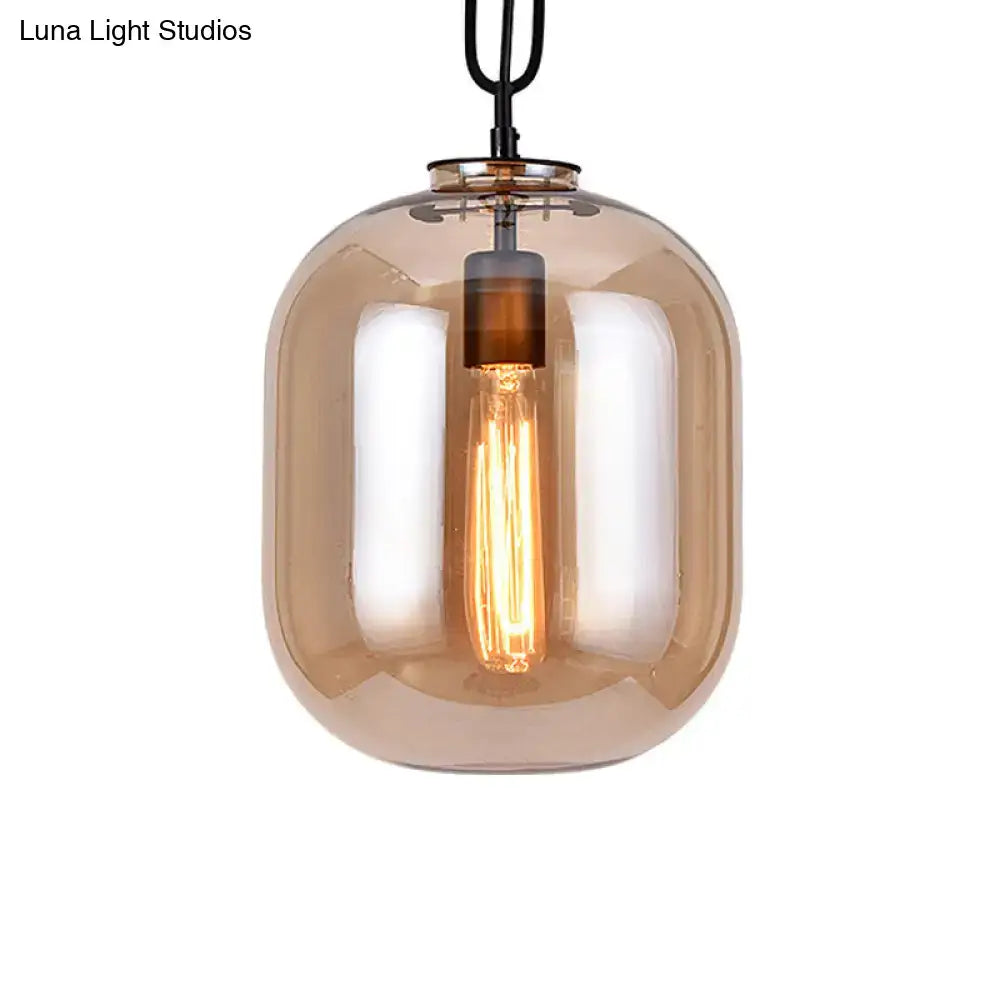 DecorBites™ Smoke Gray/Cognac Glass Industrial Ceiling Pendant Lamp - 1 Head, 10"/14" Wide