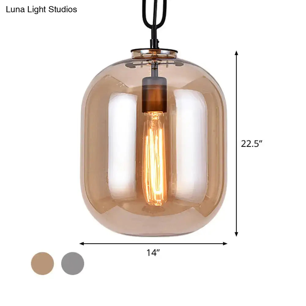 DecorBites™ Smoke Gray/Cognac Glass Industrial Ceiling Pendant Lamp - 1 Head, 10"/14" Wide