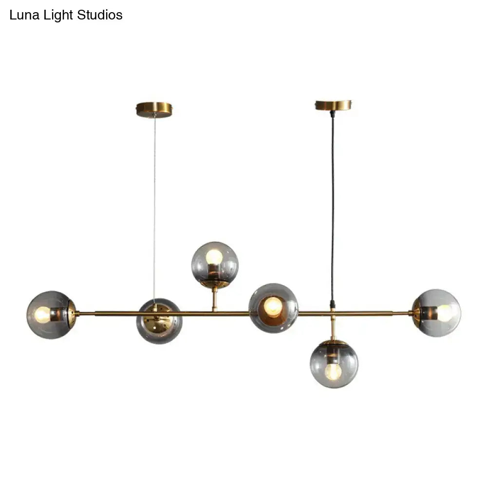 DecorBites™ Smoke Grey Glass Island Pendant Light - Nordic Style with 6 Bulbs and Brass Finish - Ideal for Restaurants
