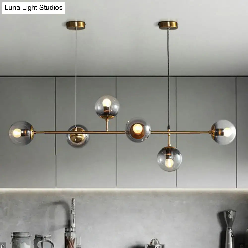 DecorBites™ Smoke Grey Glass Island Pendant Light - Nordic Style with 6 Bulbs and Brass Finish - Ideal for Restaurants