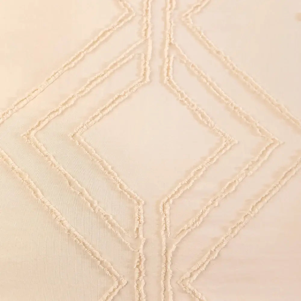 Cream-colored cream-colored decorbites™ soft tufted microfiber duvet cover set with textured geometric embroidery pattern