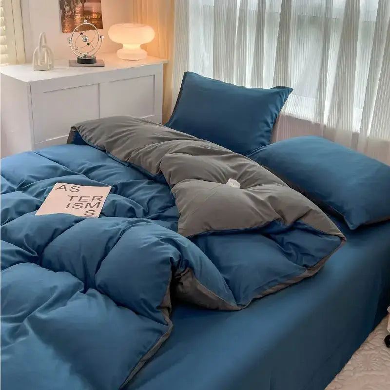 Decorbites™ solid color brush fabric quilted duvet cover set in blue and gray with soft plush texture