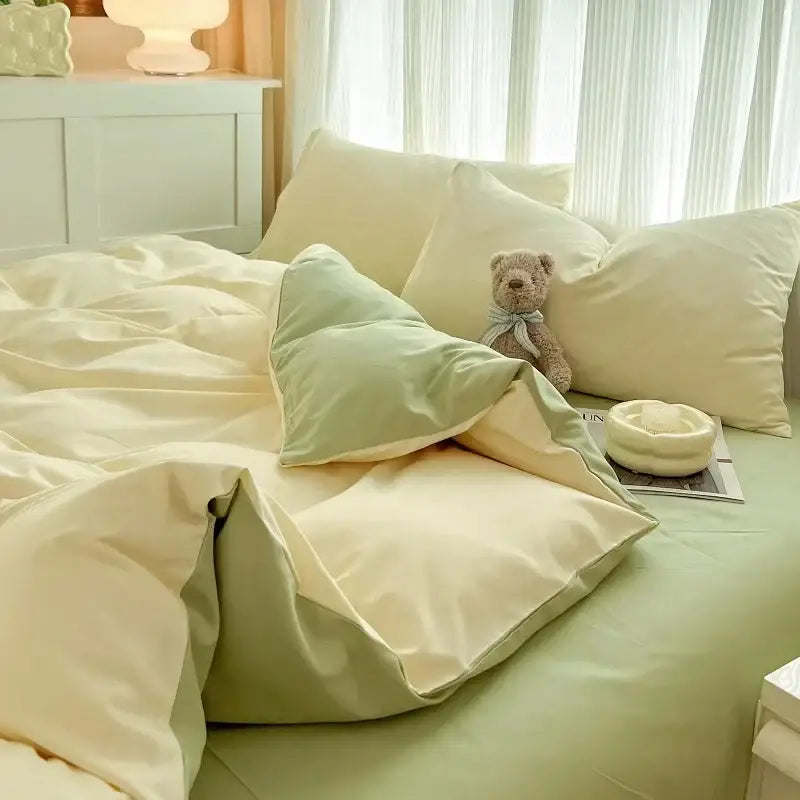 DecorBites™ Solid Color Brush Fabric Bedding Set - 4 Pieces
