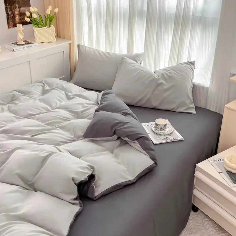DecorBites™ Solid Color Brush Fabric Bedding Set - 4 Pieces