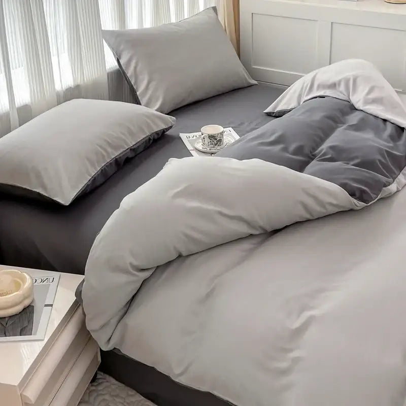 DecorBites™ Solid Color Brush Fabric Bedding Set - 4 Pieces