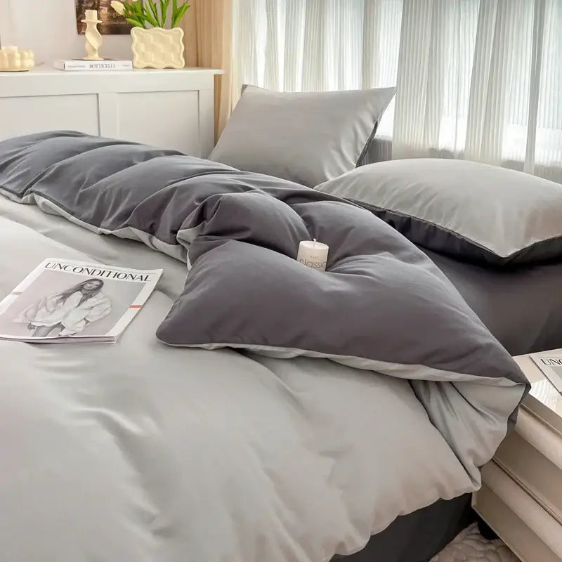 DecorBites™ Solid Color Brush Fabric Bedding Set - 4 Pieces