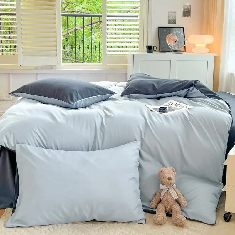 DecorBites™ Solid Color Brush Fabric Bedding Set - 4 Pieces