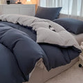 Navy and gray two-tone quilted duvet cover set in solid color brush fabric from DecorBites 4-piece bedding set