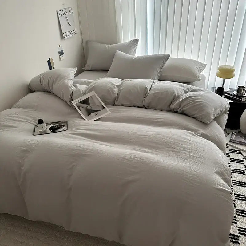 DecorBites™ Solid Cotton Bedding Set with Sheet - Various Sizes