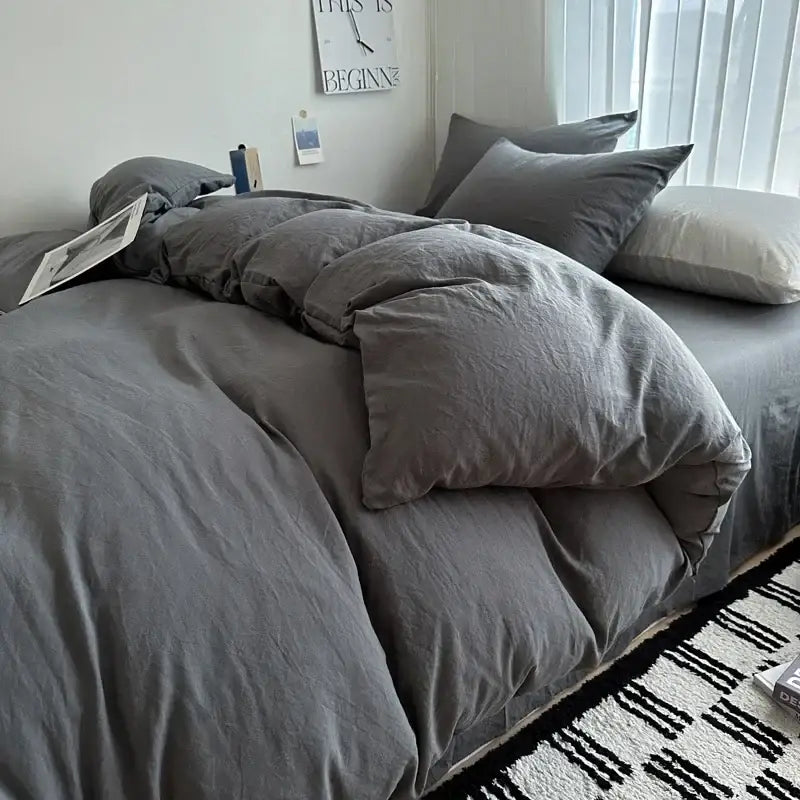 DecorBites™ Solid Cotton Bedding Set with Sheet - Various Sizes