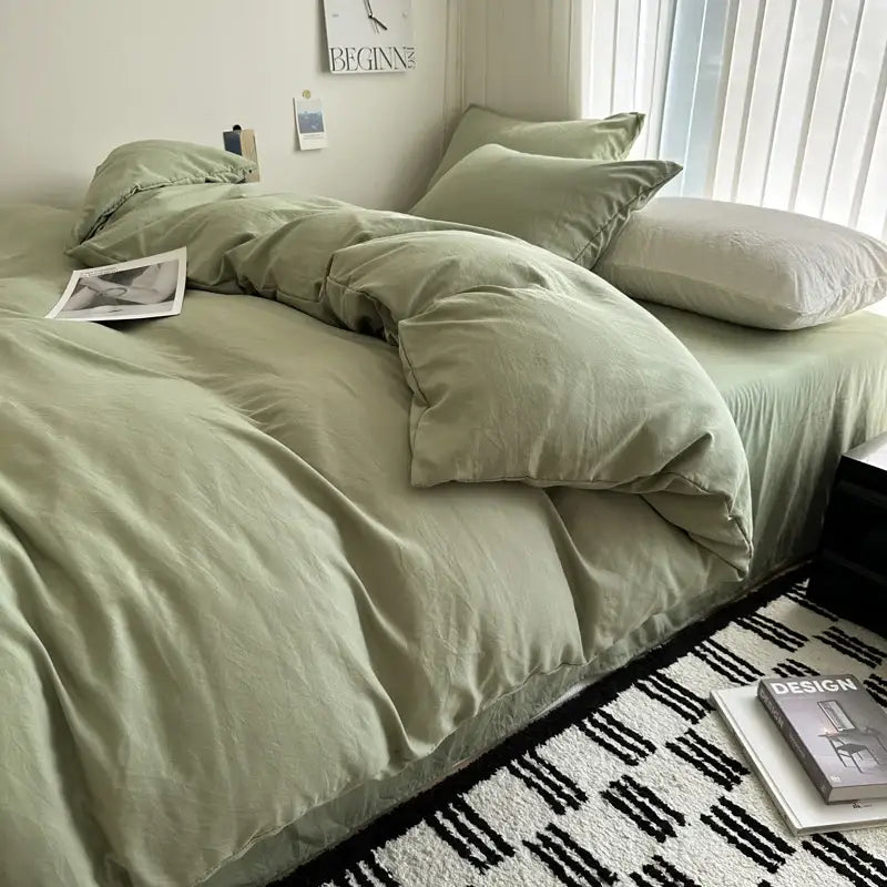 DecorBites™ Solid Cotton Bedding Set with Sheet - Various Sizes