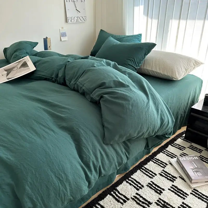 DecorBites™ Solid Cotton Bedding Set with Sheet - Various Sizes
