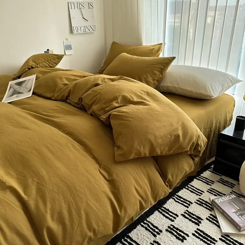 DecorBites™ Solid Cotton Bedding Set with Sheet - Various Sizes