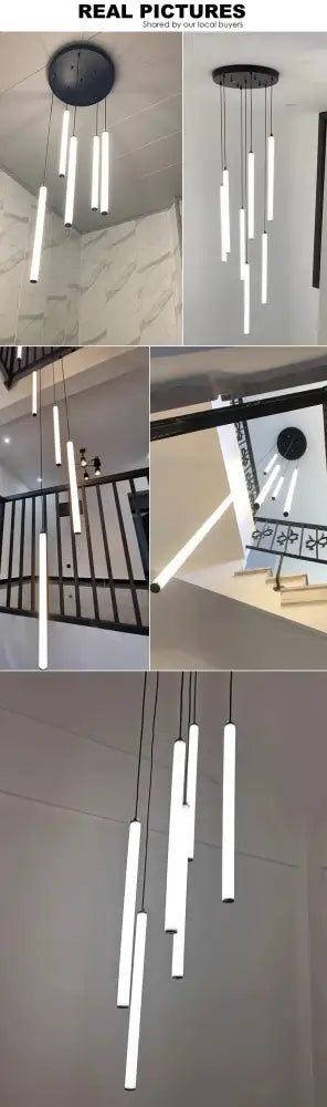 Decorbites™ spiral led ceiling chandelier with sleek white cylindrical tubes and black fixtures for modern home decor