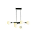 Modern black and chrome DecorBites™ sputnik hanging island light with frosted glass globes for dining room use