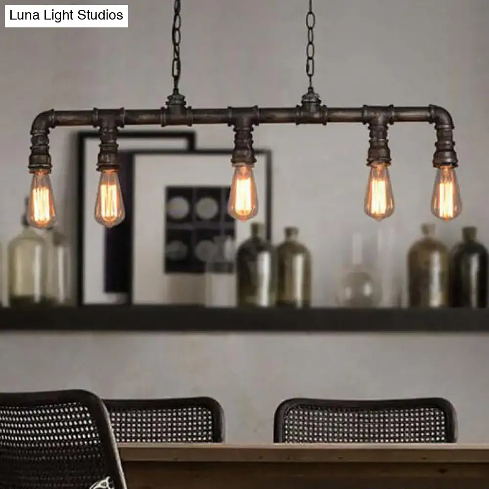 DecorBites™ Steampunk Metal Water Pipe Pendant Light - 5 Bulbs - Black, Ideal for Dining Room or Hanging Island