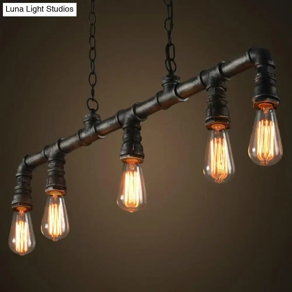 DecorBites™ Steampunk Metal Water Pipe Pendant Light - 5 Bulbs - Black, Ideal for Dining Room or Hanging Island