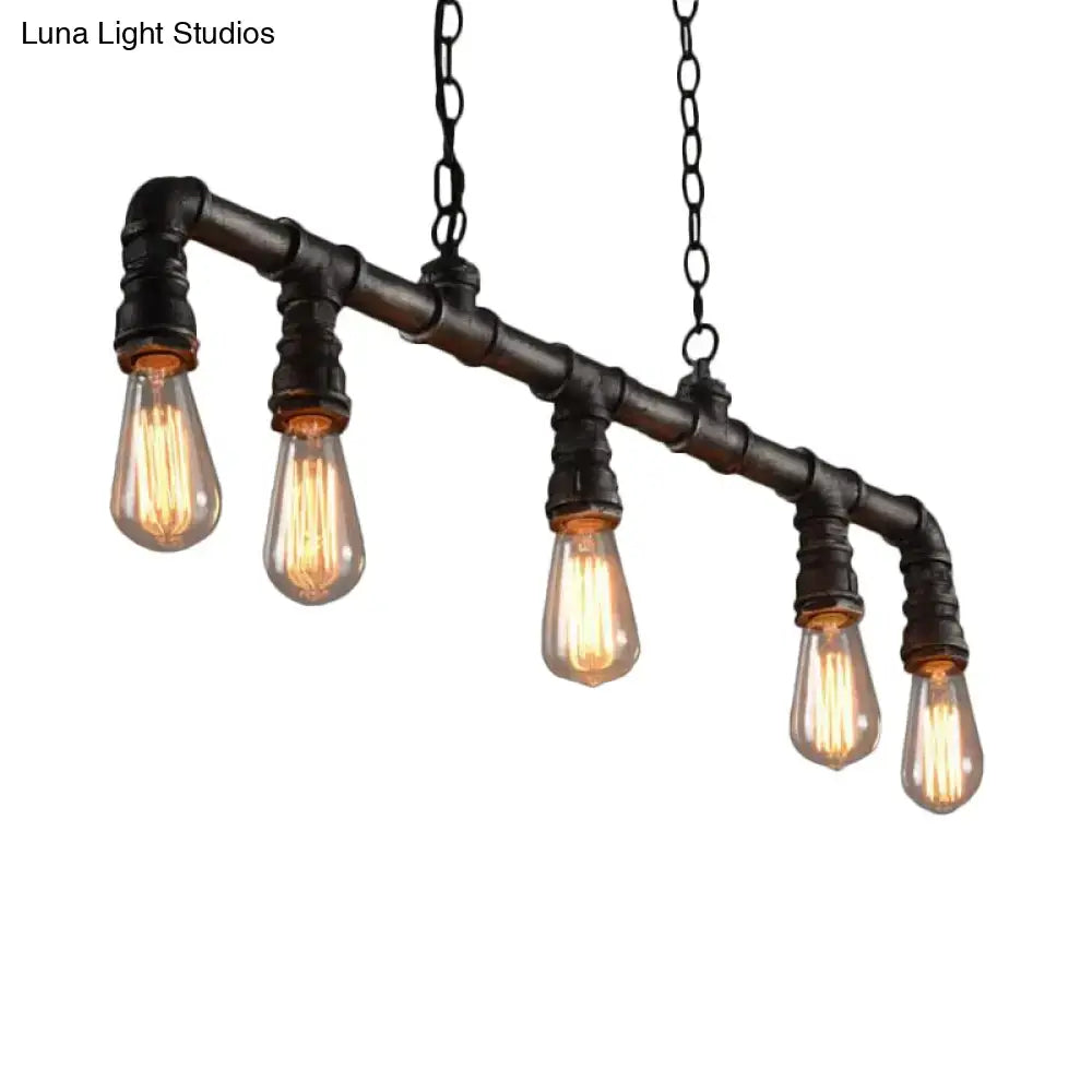 DecorBites™ Steampunk Metal Water Pipe Pendant Light - 5 Bulbs - Black, Ideal for Dining Room or Hanging Island