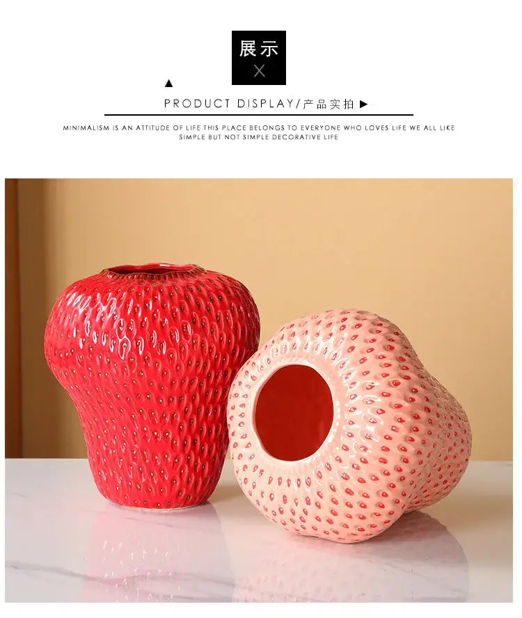 DecorBites™ Strawberry Cartoon Ceramic Vase for Kids Room