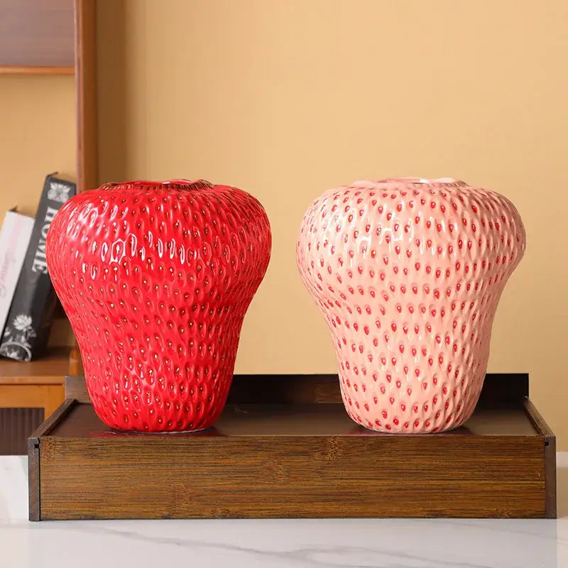 DecorBites™ Strawberry Cartoon Ceramic Vase for Kids Room