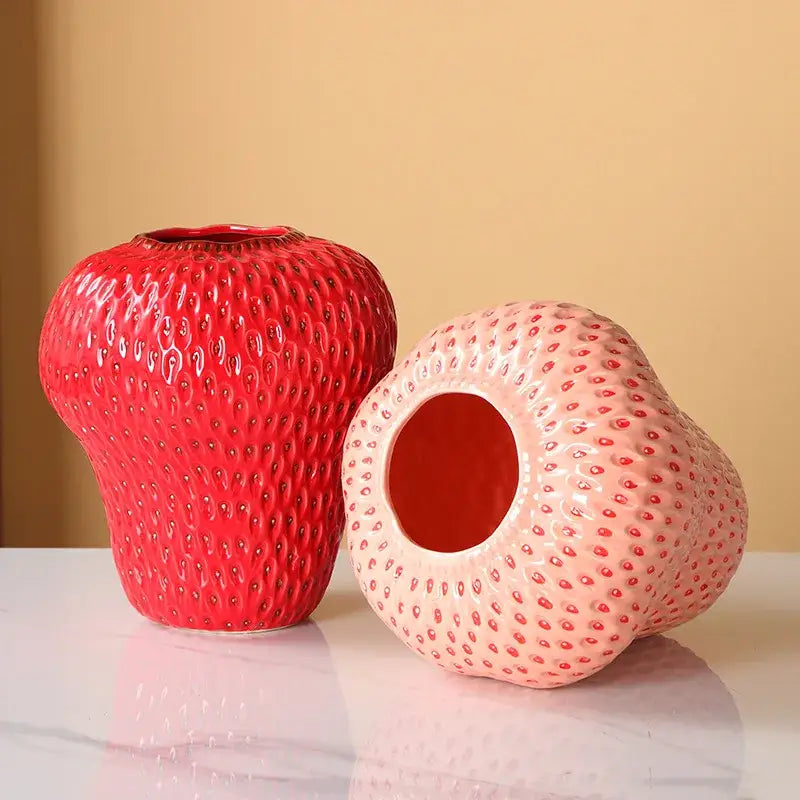 DecorBites™ Strawberry Cartoon Ceramic Vase for Kids Room