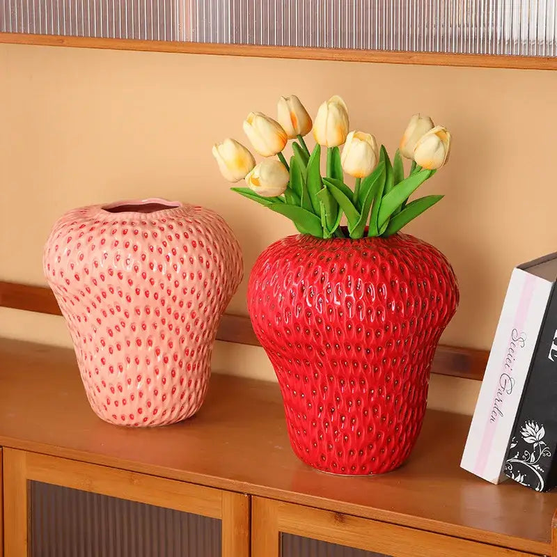 DecorBites™ Strawberry Cartoon Ceramic Vase for Kids Room