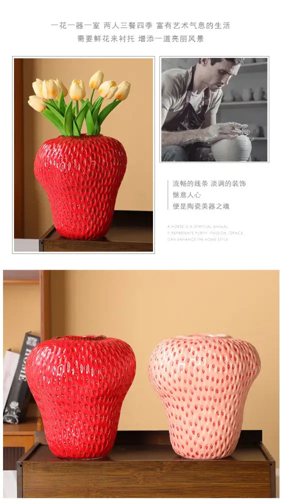 DecorBites™ Strawberry Cartoon Ceramic Vase for Kids Room