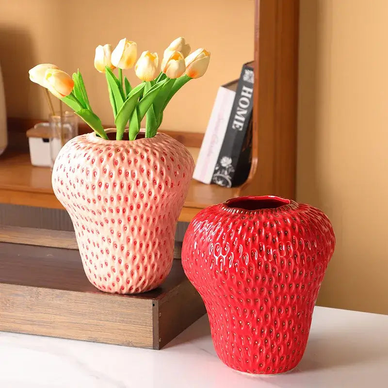 DecorBites™ Strawberry Cartoon Ceramic Vase for Kids Room