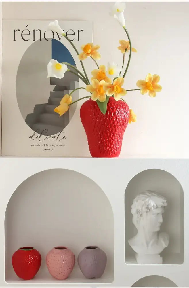DecorBites™ Strawberry Cartoon Flower Vase for Home Décor