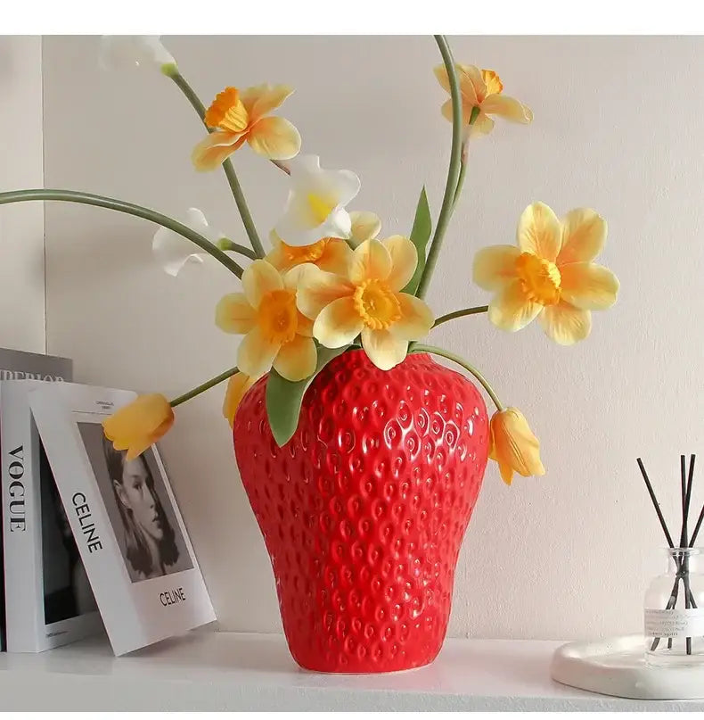 DecorBites™ Strawberry Cartoon Flower Vase for Home Décor