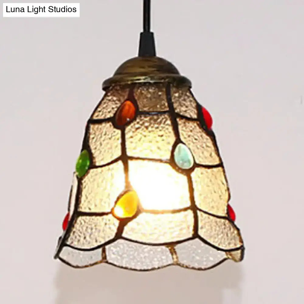 DecorBites™ Stunning Clear Glass Trumpet Ceiling Lamp Tiffany Style with Colorful Bead - Elegant 1-Head Pendant Light