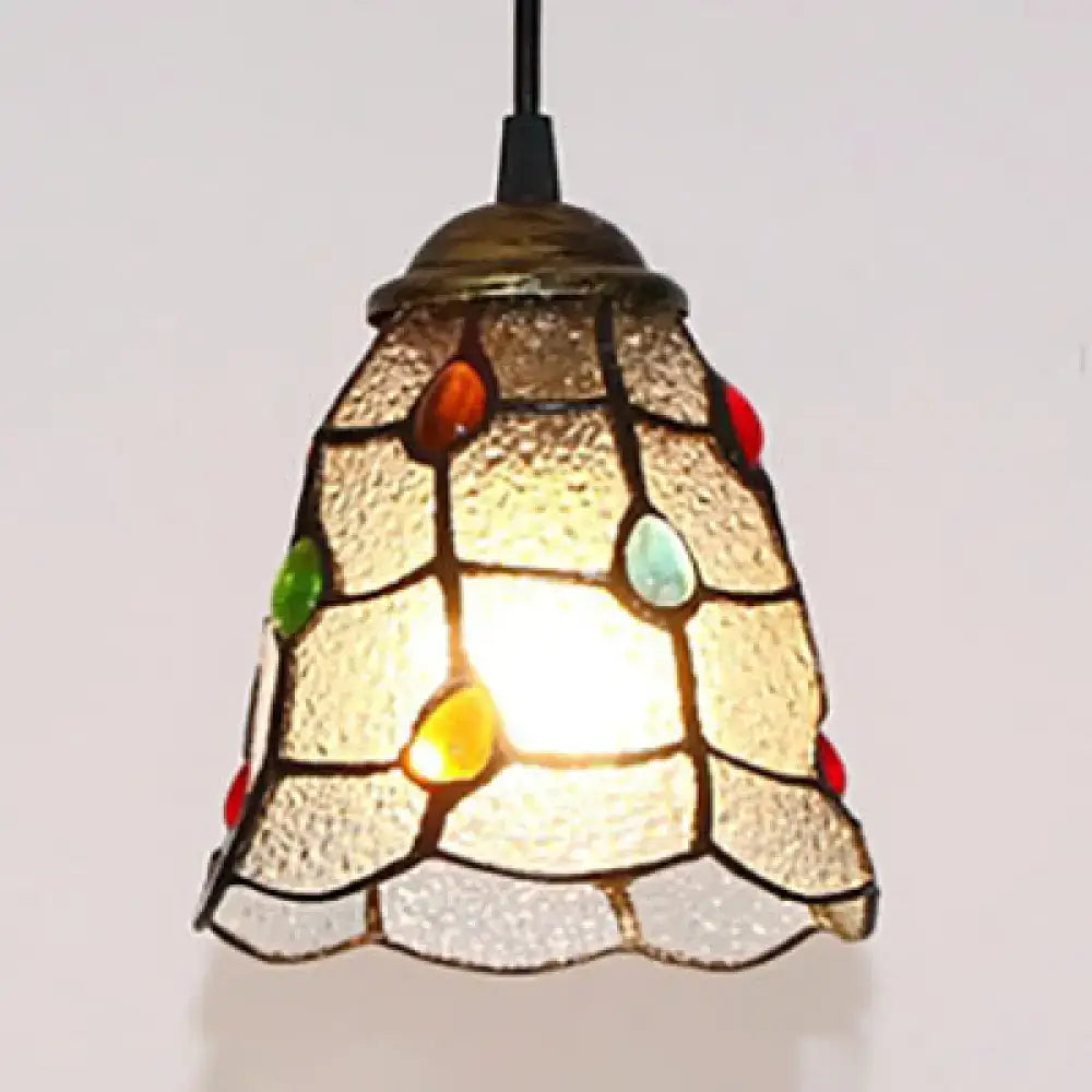 DecorBites™ Stunning Clear Glass Trumpet Ceiling Lamp Tiffany Style with Colorful Bead - Elegant 1-Head Pendant Light