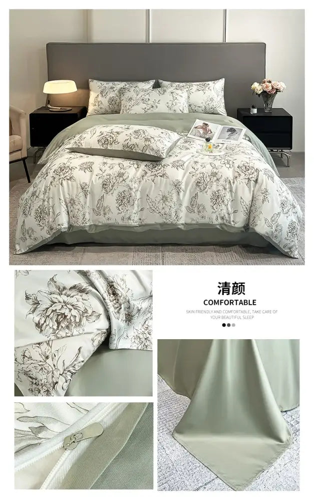 DecorBites™ Summer Floral Satin Silk Duvet Cover Set