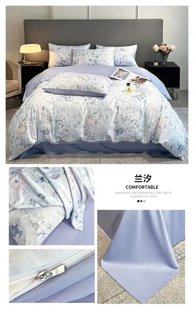DecorBites™ Summer Floral Satin Silk Duvet Cover Set