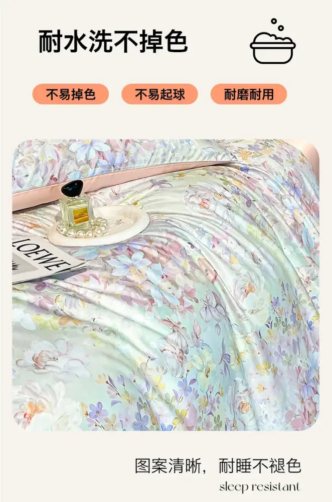 DecorBites™ Summer Floral Satin Silk Duvet Cover Set