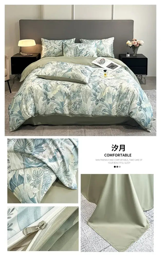 DecorBites™ Summer Floral Satin Silk Duvet Cover Set